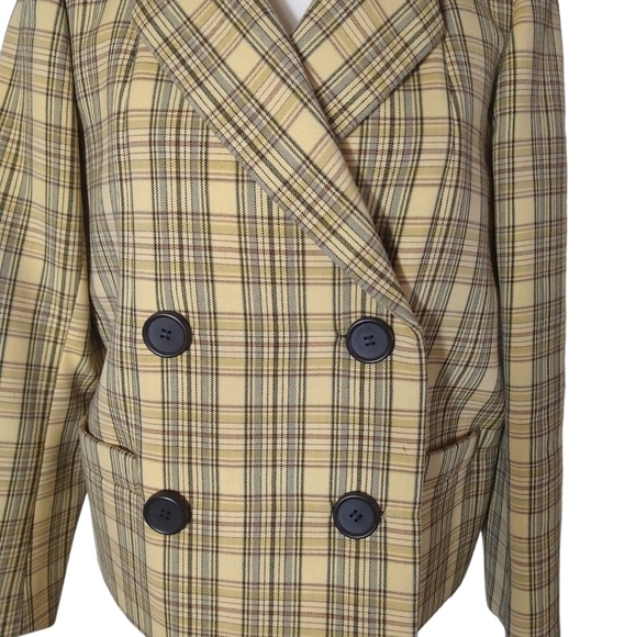 Vintage Norman Norell Blum's-Vogue yellow plaid designer Blazer Jacket top - Picture 3 of 11